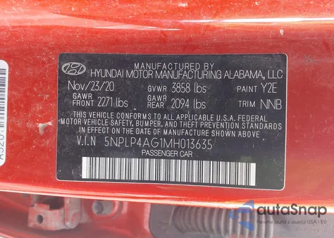 2021 Hyundai Elantra Limited z USA, uszkodzony, nr VIN 5NPLP4AG1MH013635